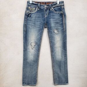 Rock Revival Women US 27 Kai Capri Distressed blue jeans cotton elastane blend
